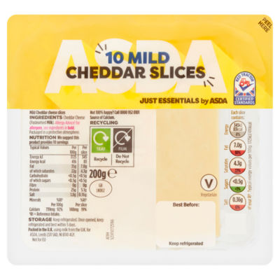 JUST ESSENTIALS by ASDA 10 Mild Cheddar Slices 200g