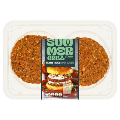 Summer Grill by ASDA 4 Lamb Tikka Smash Burgers 340g
