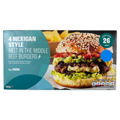 4 Mexican Style Melt in the Middle Beef Burgers 442g