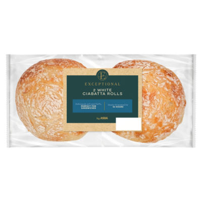 Exceptional by ASDA 2 White Ciabatta Rolls - ASDA Groceries