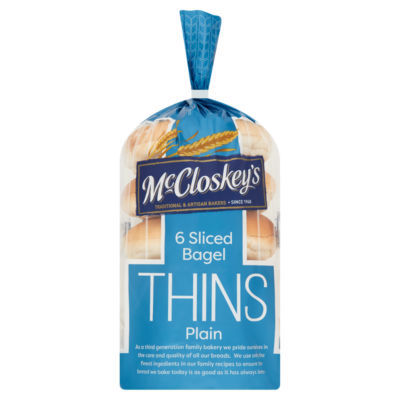 McCloskeys 6 Sliced Bagel Thins Plain 6 x 55g (330g)