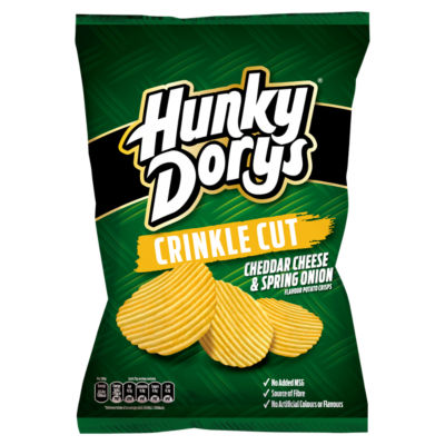 Hunky Dorys Cheddar Crinkle Cut Cheese & Spring Onion flavour potato Crisps 130g