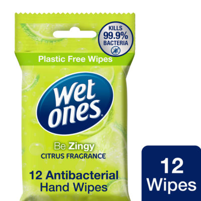 Wet Ones Be Zingy Antibacterial Biodegradable Hand Wipes 12s Clipstrip