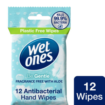 Wet Ones Be Gentle 12 Antibacterial Hand Wipes Fragrance Free with Aloe