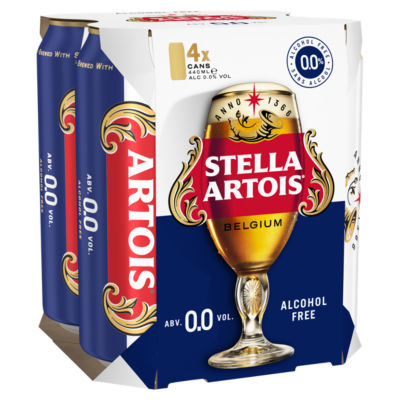 Stella Artois 0.0% Alcohol Free Premium Lager Beer Cans 4 x 440ml