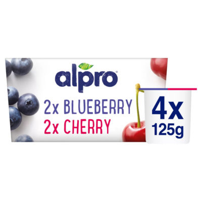 Alpro Blueberry Cherry Dairy Free Yoghurt Alternative 4X125g
