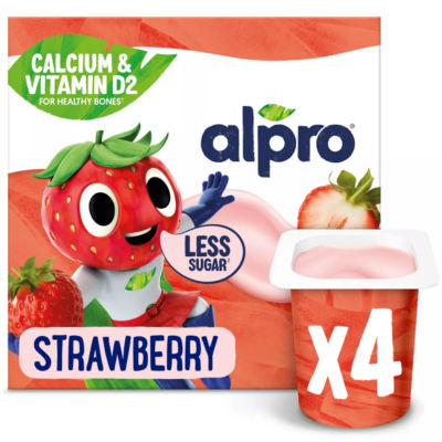 Alpro Kids Strawberry Soya Dairy Free Yoghurt Alternatives 4X115g