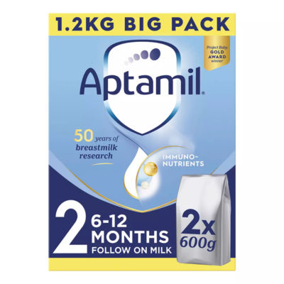 Aptamil 2 Follow On Baby Milk Formula Powder, 6-12 Months, Big Pack, 1.2Kg