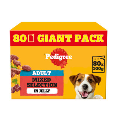 Pedigree Wet Dog Food Pouches Mixed Selection in Jelly 80x100g Mega Pack