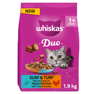 Whiskas 1+ DUO Surf & Turf Dry Cat Food 1.9kg