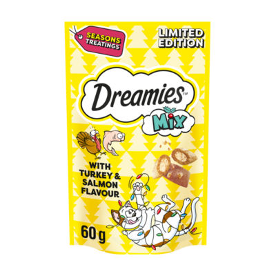 Dreamies Festive Mix Cat Treats with Turkey and Salmon Flavour 60g