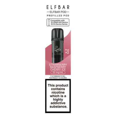 Elf Bar 600 Refillable Pod Strawberry Raspberry Cherry Ice 20mg/ml 2 x 2ml