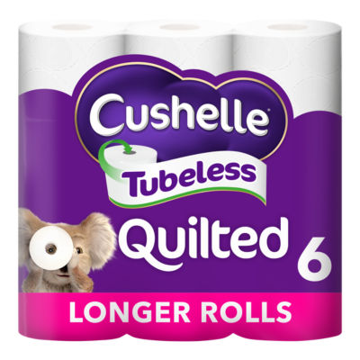 Cushelle Quilted Tubeless Toilet Roll 6 Rolls 50% More Sheets