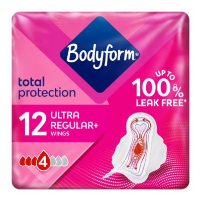Bodyform Total Protection Ultra Normal Sanitary Towels Wings 12 Pack
