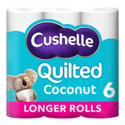 Cushelle Quilted Coconut Toilet Roll 6 Longer Rolls 50% More Sheets