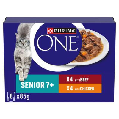 Nestle Purina Green Purina One Senior 7+ Wet Cat Food - Chicken And Beef Multipack 8X85g - 10137423   - Image 6