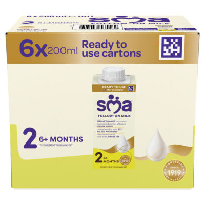 Sma ® 2 Follow-On Baby Milk Liquid Formula 6 Months+ Multipack 6X200ml