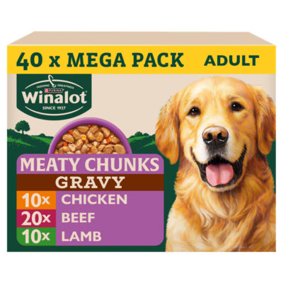 Winalot Meaty Chunks Mixed in Gravy Wet Dog Food 40x100g - ASDA Groceries