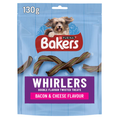 Bakers Whirlers Dog Treats Bacon And Cheese 130G