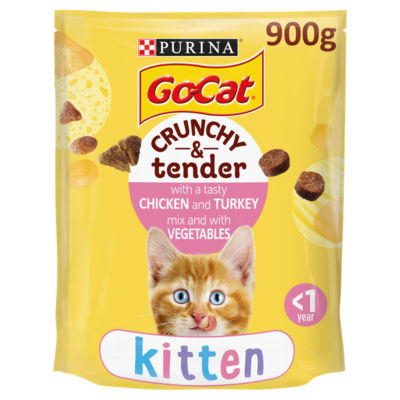 GO-CAT Kitten Chicken, Turkey and Milk Dry Cat Food 900g