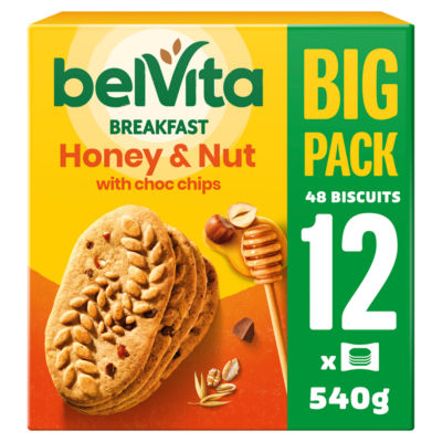 Belvita Honey & Nut with Chocolate Chip Cereal Biscuit Snack Bars Multipack 540g (12 x 45g)