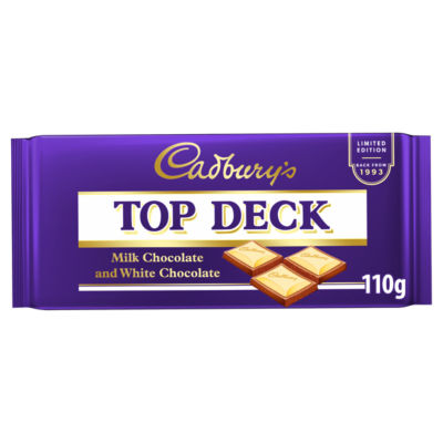 Cadbury 's Top Deck Milk Chocolate and White Chocolate Bar 110g