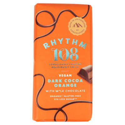 Rhythm 108 Swiss Vegan Dark Cocoa Orange Bar with M'lk Chocolate 100g