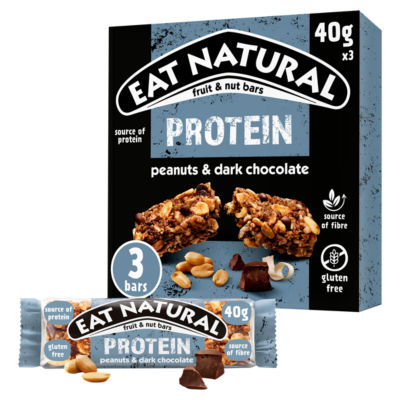 Eat Natural Protein Fruit & Nut Bars - Peanuts & Dark Chocolate 3 x 40g