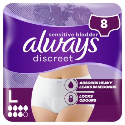 Always Discreet Incontinence Pants Women, Normal, L, 8 Pants