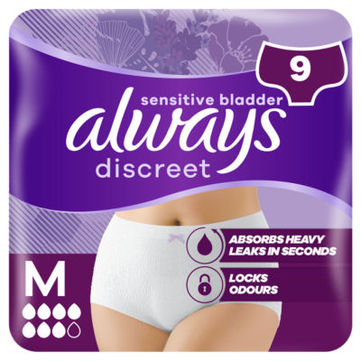 Always Incontinence Pants Women Plus, M, 9 Pants