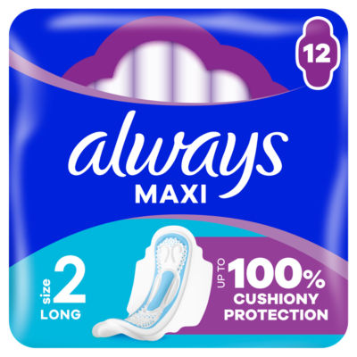 Always Maxi Long Sanitary Towels (Size 2) Wings,12 Pads