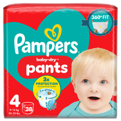 Baby-Dry Nappy Pants Size 4, 38 Nappies, 9kg-15kg, Essential Pack 38PK