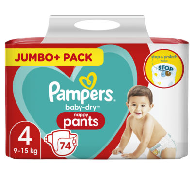 Pampers Baby Dry Nappy Pants Jumbo+ Pack Nappies Size 4, 9kg-15kg x72
