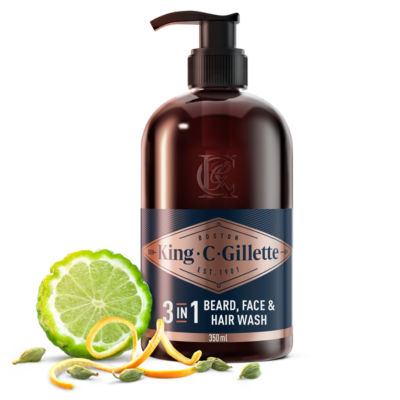 KING C GILLETTE King C. Gillette 3in1 Beard, Face & Hair Wash, With King C. Gillette Signature Scent,350ml