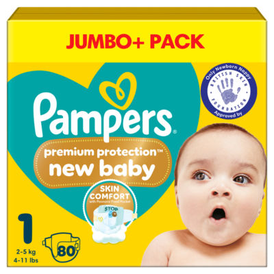 Pampers Premium Protection New Baby Size 1 80 Nappies Jumbo+ Pack