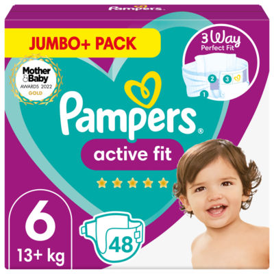Pampers Active Fit Size 6, 48 Nappies, 13Kg+, Jumbo+ Pack