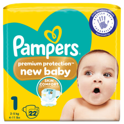 Pampers Premium Protection New Baby Size 1, 22 Nappies, 2kg-5kg, Carry Pack