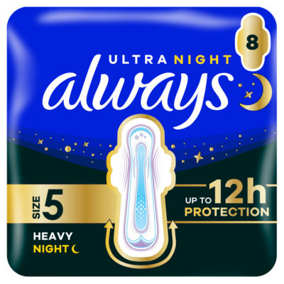 Always Ultra Secure Night Extra Size 5 Sanitary Towels with Wings 8 Pack