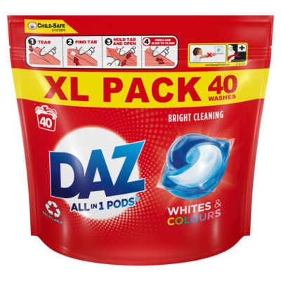 Daz ALL-in-1 PODs Washing Liquid Capsules Whites & Colours 40 Washes