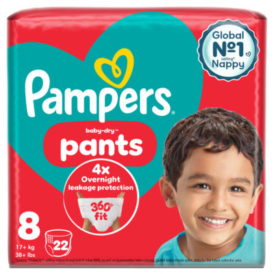 Pampers Baby-Dry Nappy Pants Size 8, 22 Nappies