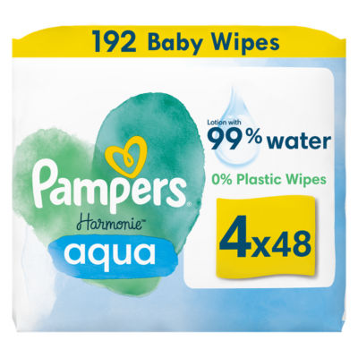 Harmonie Aqua Baby Wipes Plastic Free 4 Packs = 192 Baby Wet Wipes 192PK