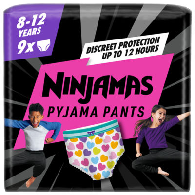 Pampers Pyjama Pants Unisex Hearts, 8 - 12 Years, 9 Pyjama Pants, 27Kg-43Kg