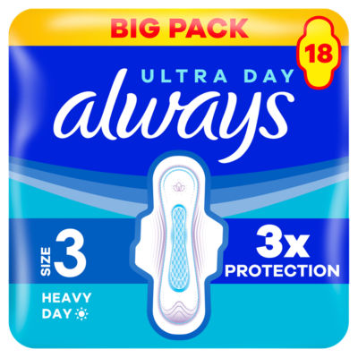 Always Ultra Day & Night Sanitary Towels Size 3 Wings 18 Pack