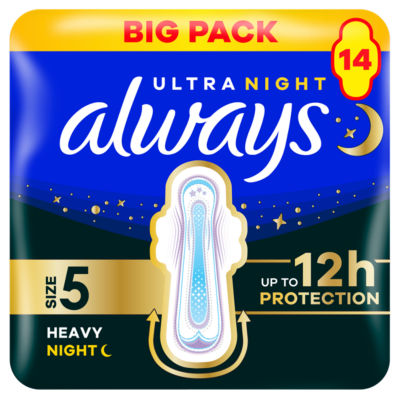 Always Ultra Secure Night Extra Sanitary Towels Size 5 Wings 14 Pack