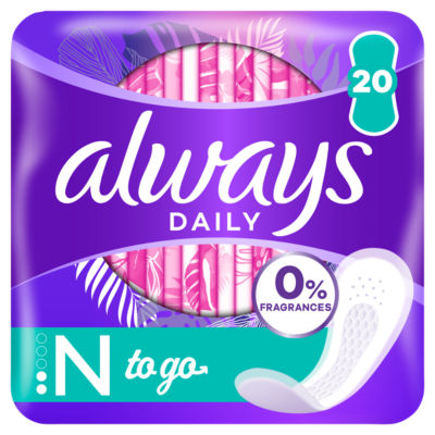 Always Dailies Singles To Go Panty Liners 20 Pack