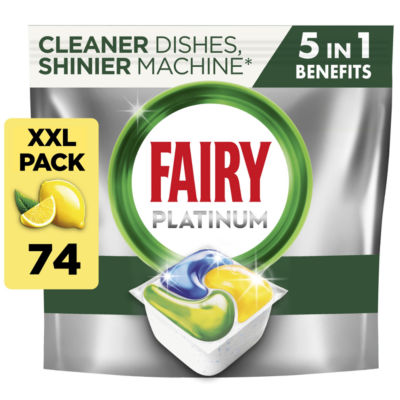 Fairy Platinum All In One Dishwasher Tablets, Lemon, 74 Tablets