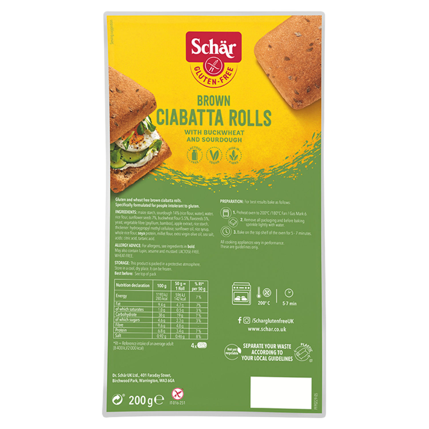 Schar Gluten-Free Brown Ciabatta Rolls 200g