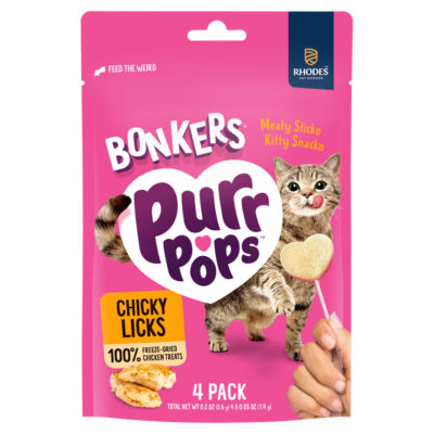 Bonkers Purrpops, Freeze Dried Chicken Flavored Lollipop Cat Treats, 4 Pieces