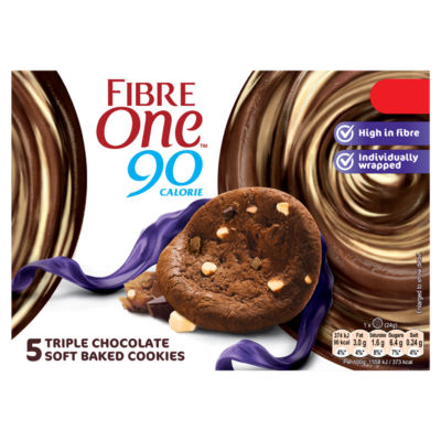Fibre One 90 Calorie Triple Chocolate Soft Baked Cookies 5 x 24g (120g)