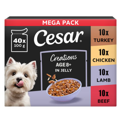 Cesar Senior 10+ Deliciously Fresh Dog Pouches Favourites In Jelly 40X100g
